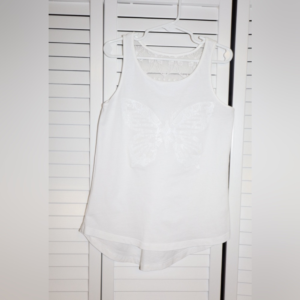 Guess White Lace Butterfly Tank Top